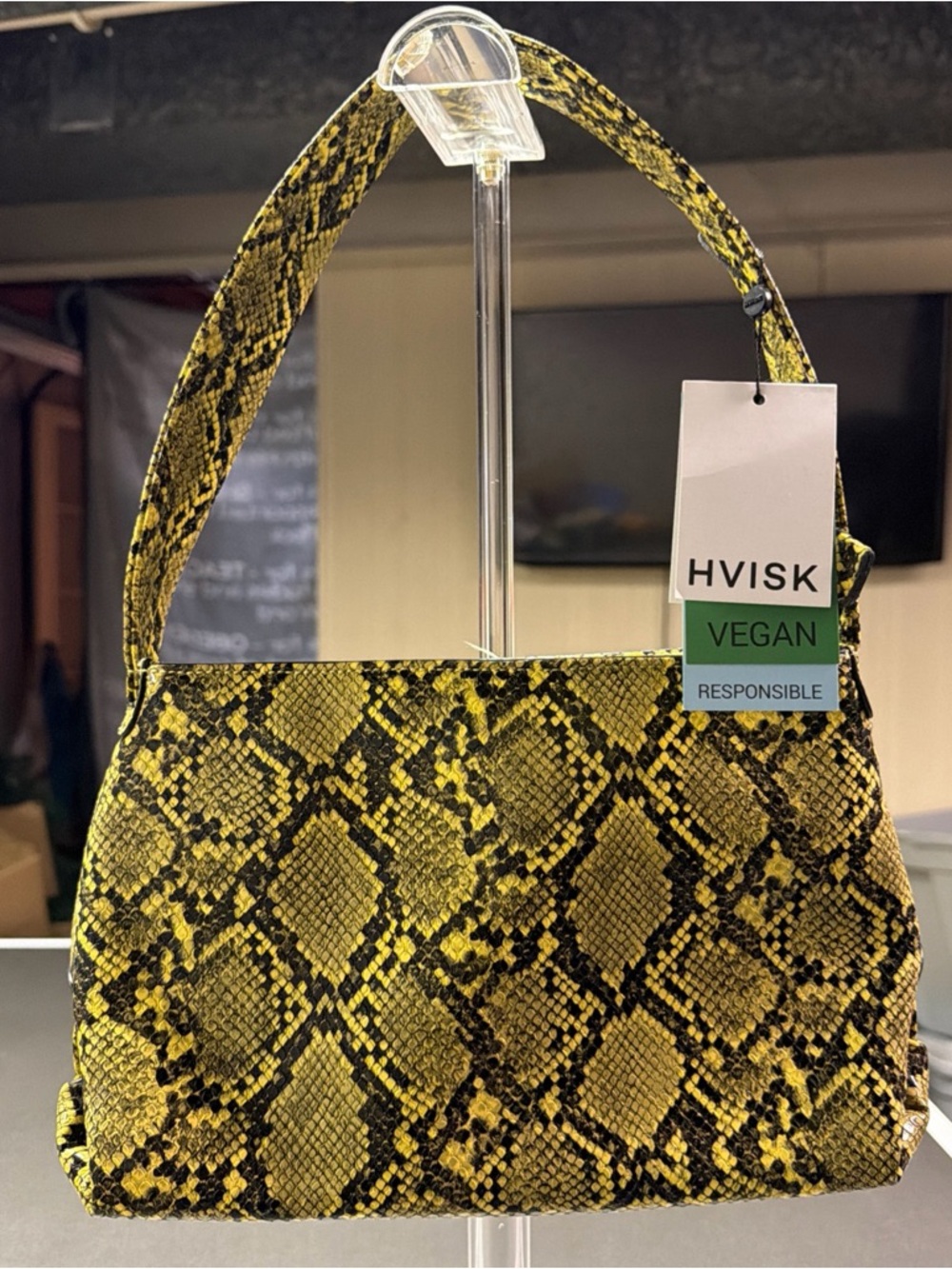 Hvisk Scape Small Shell Yellow Snakeskin Vegan Leather Shoulder‎ Bag H2354 NWT